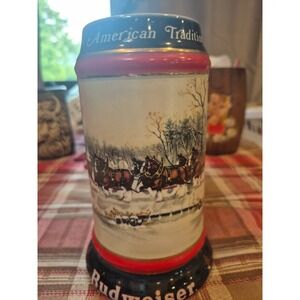 VINTAGE Limited Edition 1990 Holiday Budweiser Clydesdales Beer Stein‎